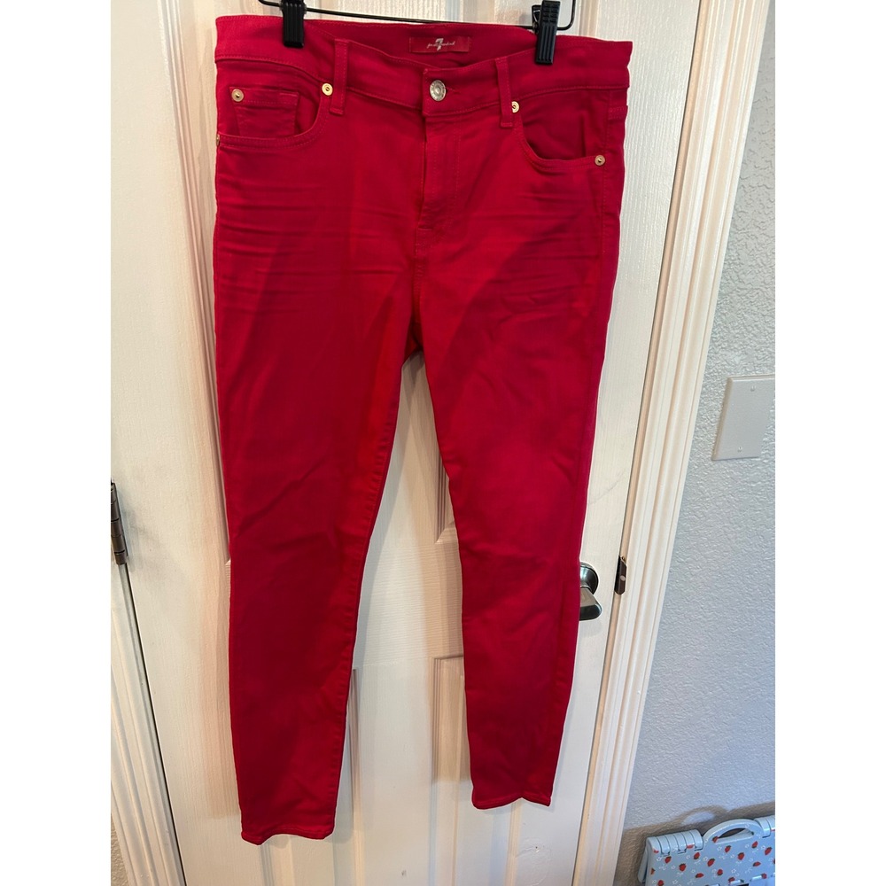 7 For All Mankind Skinny Jeans bright pink Stretch‎ Modal Cotton Denim Trousers